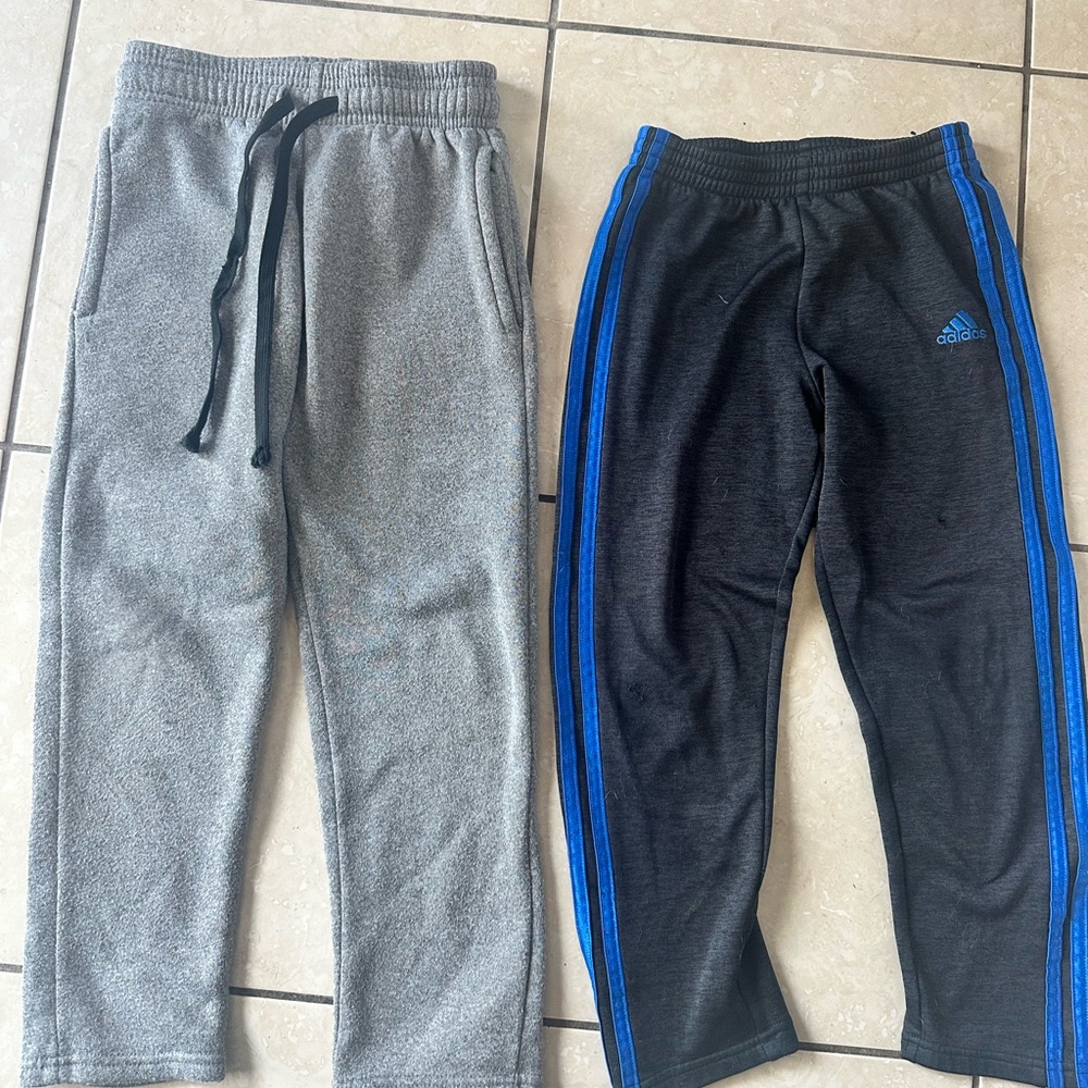 Adidas Kids Gray and Black Joggers with Blue Stripes